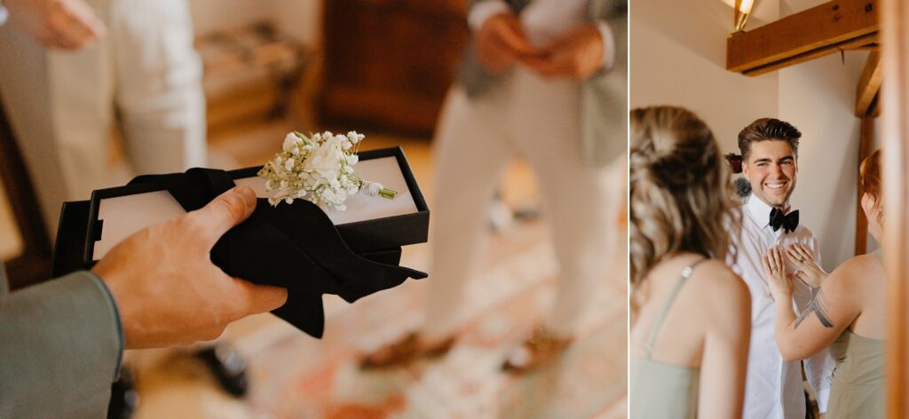 Préparatifs du marié au Domaine de la Fauconnie en Dordogne par la photographe de mariage Jade Sequeval