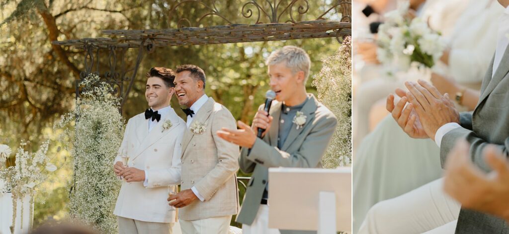 Moments pris sur le vif lors d'une cérémonie laique au Domaine de la Fauconnie en Dordogne par la photographe de mariage Jade Sequeval