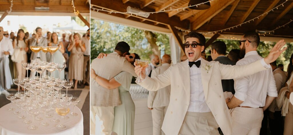 Champagne Tower au Domaine de la Fauconnie en Dordogne par Jade Sequeval Photographe de Mariage