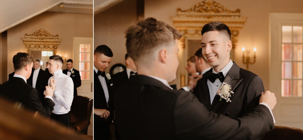 Groom and bestman at Domaine d'Essendieras by Jade Sequeval French Photographer