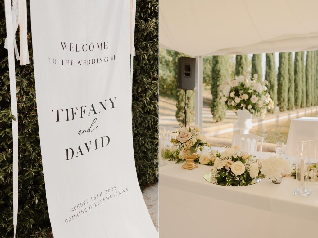 Wedding tables decoration at Domaine d'Essendieras by Jade Sequeval French Photographer