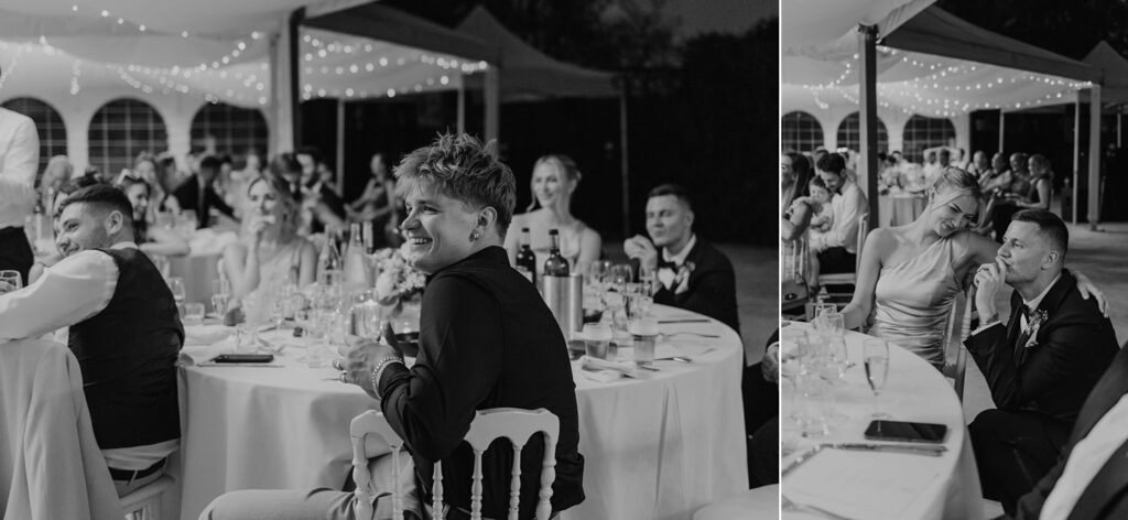 Guests at dinner under Domaine d'Essendieras pagodas by Jade Sequeval French Photographer