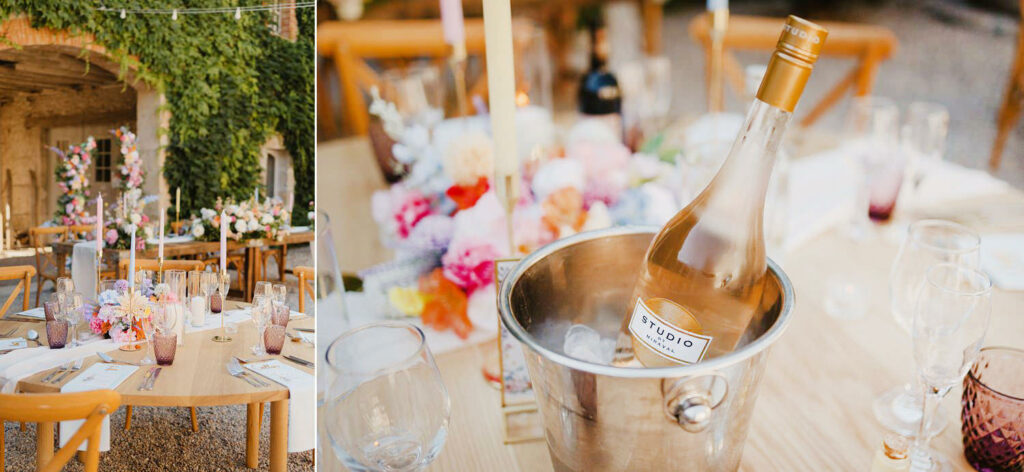 Wedding tables at Chateau de Malliac - photo by Jade Sequeval wedding Photographer in South West France