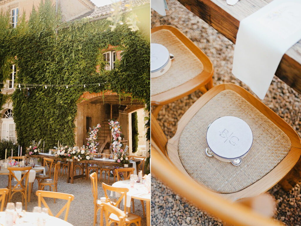 Wedding reception at Chateau de Malliac - photo by Jade Sequeval wedding Photographer in South West France