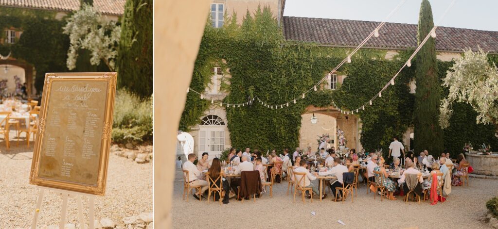 Wedding tables at Chateau de Malliac - photo by Jade Sequeval wedding Photographer in South West France