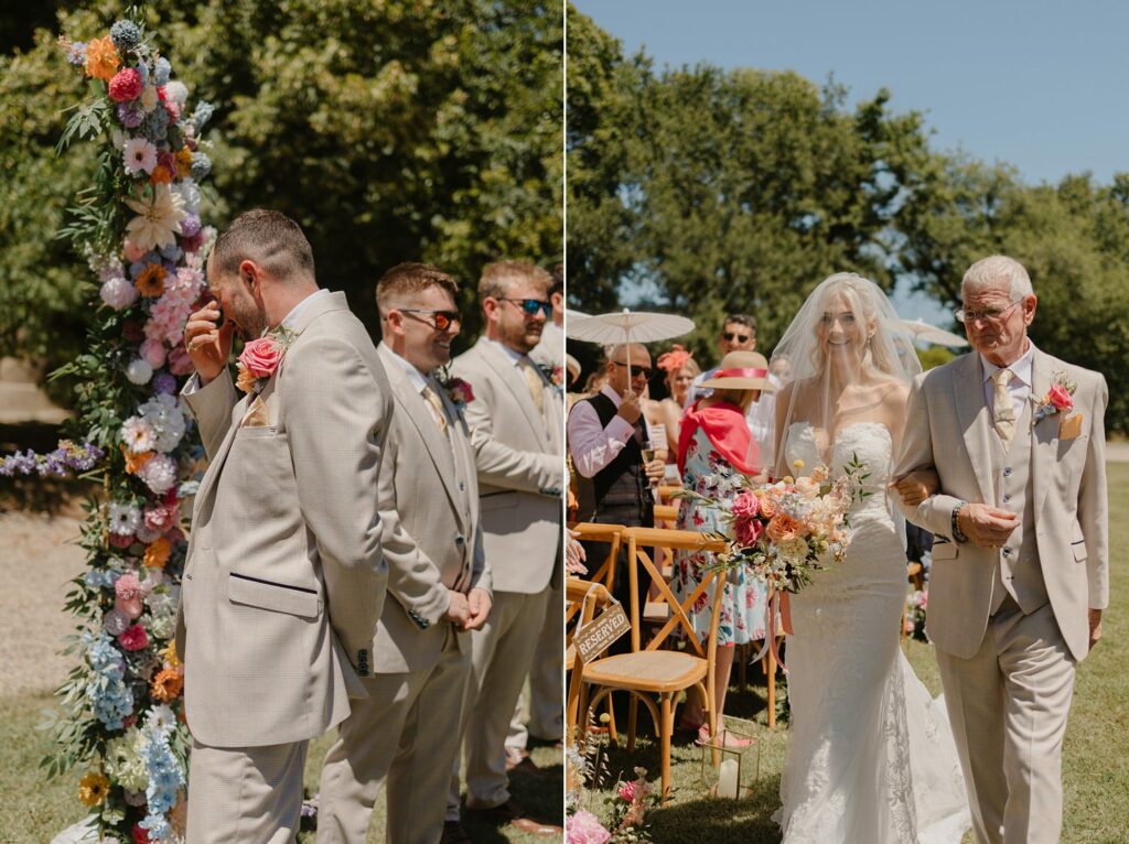 Bride alongside her father at Chateau de Malliac - photo by Jade Sequeval wedding Photographer in South West France