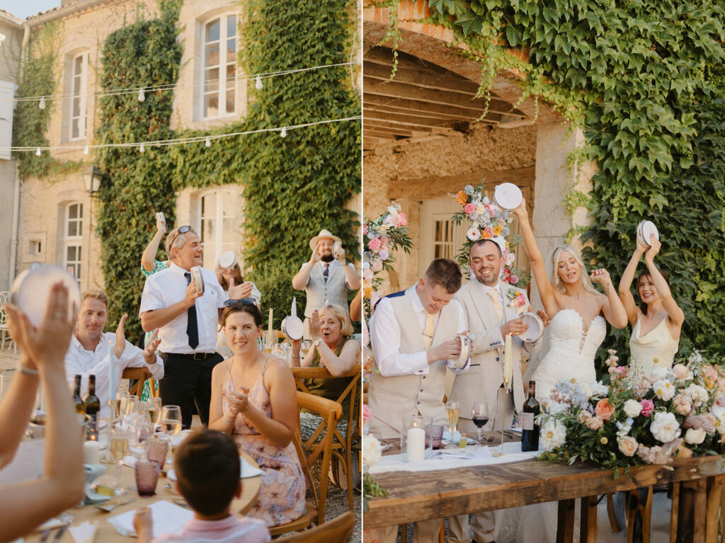 Outdoor dinner at Chateau de Malliac - photo by Jade Sequeval wedding Photographer in South West France