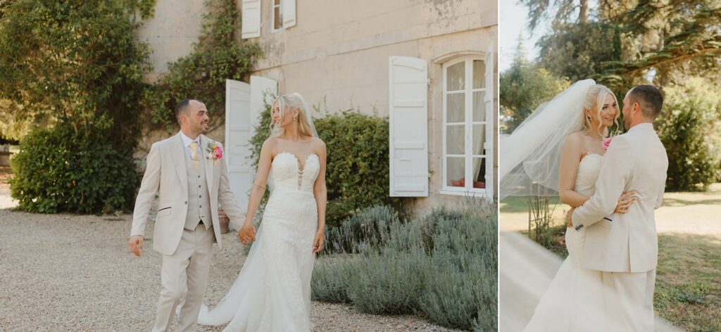 Bride and groom on a summer day at Chateau de Malliac - photo by Jade Sequeval wedding Photographer in South West France