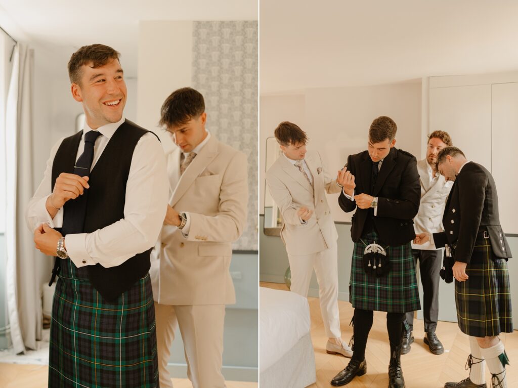 Groom getting ready in the first floor at Chateau Réal - photo by Jade Sequeval wedding Photographer in Bordeaux