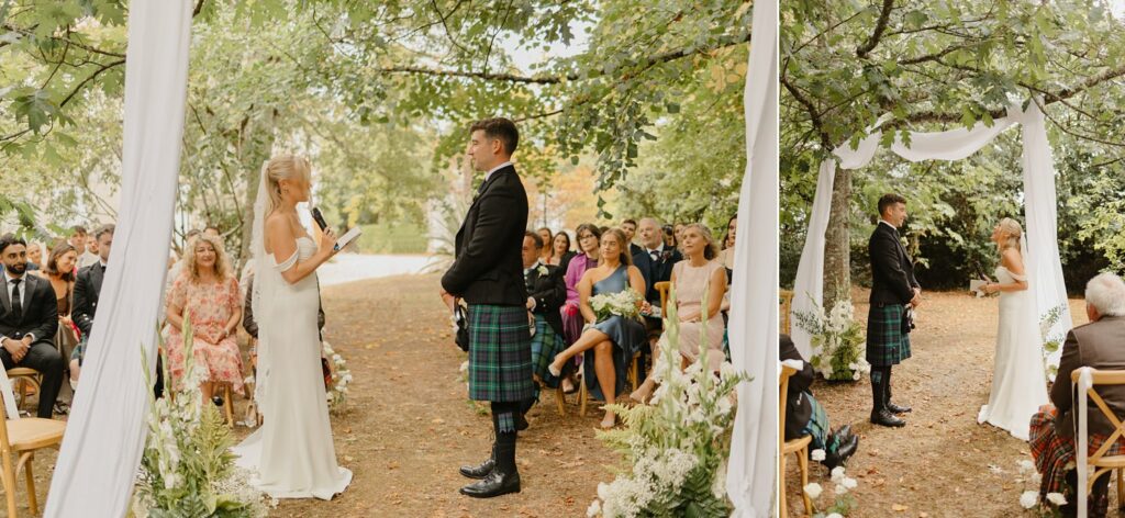 Bride and groom sharing their wedding vows at Chateau Réal - photo by Jade Sequeval wedding Photographer in Bordeaux