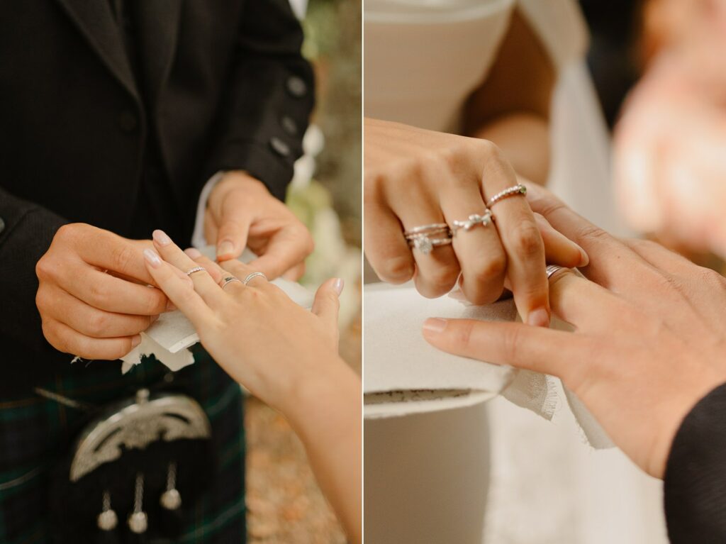 Exchanging rings during a symbolic ceremony at Chateau Réal - photo by Jade Sequeval wedding Photographer in Bordeaux